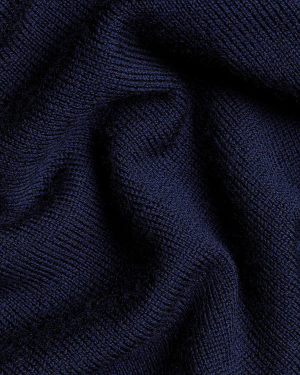 Pure Merino Wool Button Neck Polo - Navy