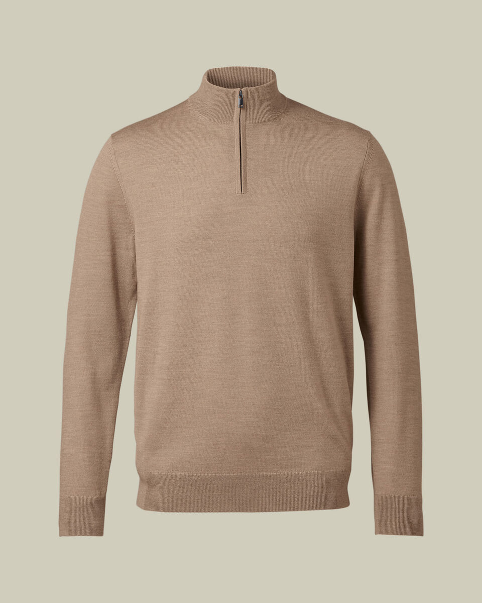Pure Merino Quarter Zip Sweater - Oatmeal