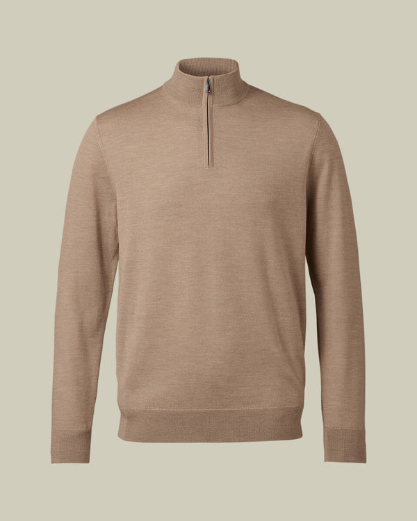 Pure Merino Quarter Zip Sweater - Oatmeal