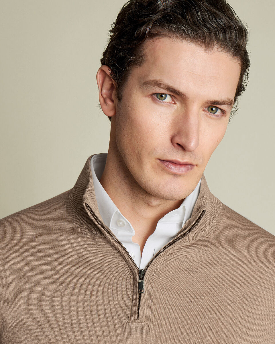 Pure Merino Quarter Zip Sweater - Oatmeal
