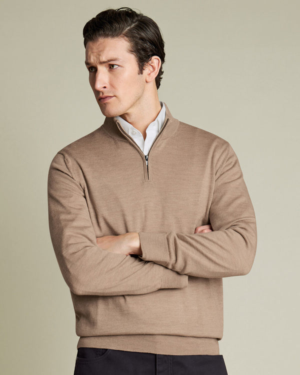 Pure Merino Quarter Zip Sweater - Oatmeal