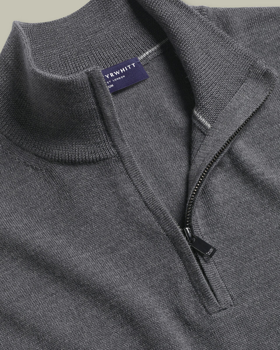Pure Merino Quarter Zip Sweater - Gray Secondary image