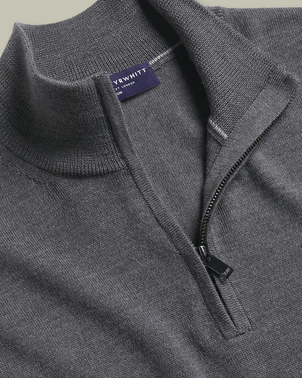 Pure Merino Quarter Zip Sweater - Gray