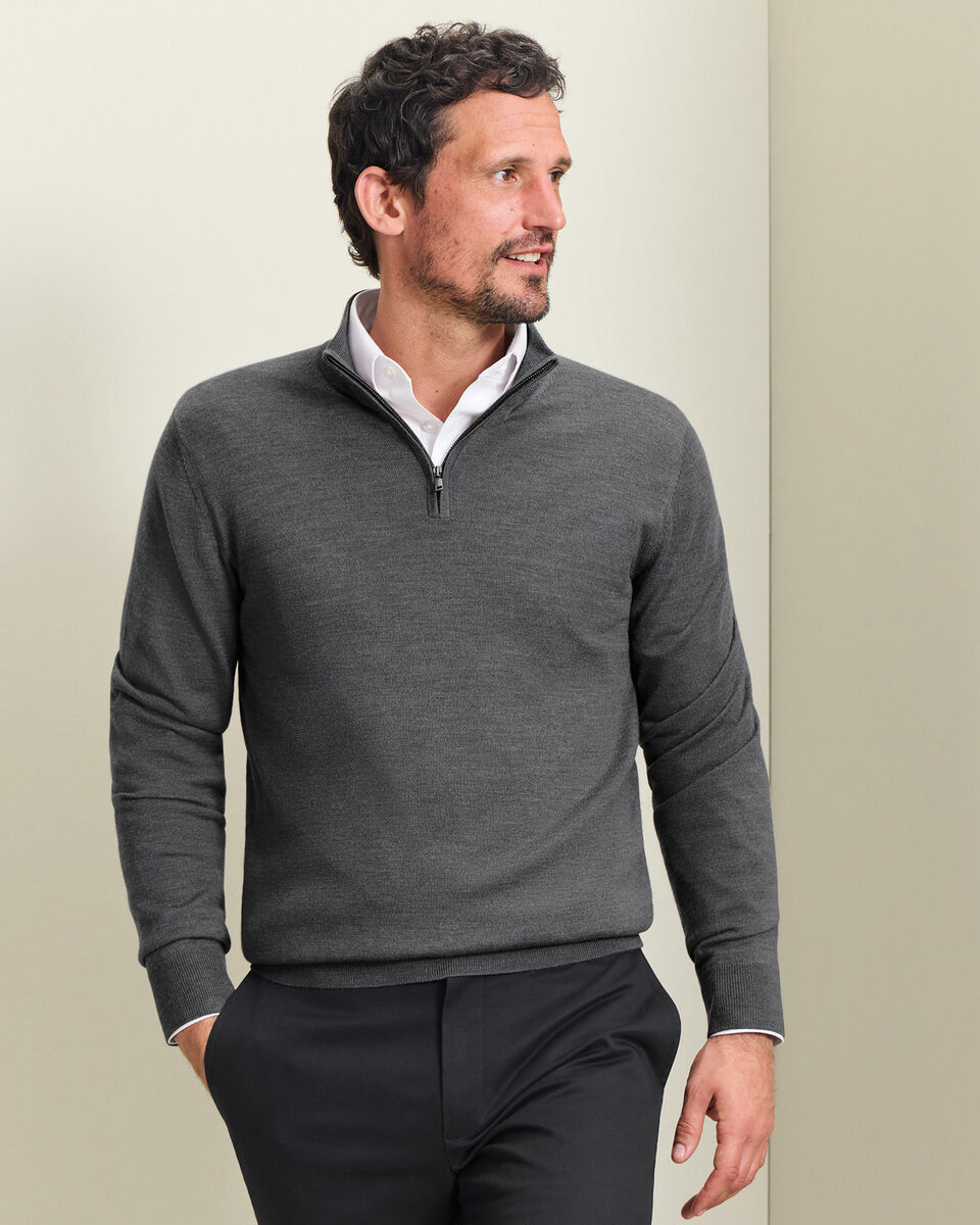 Pure Merino Quarter Zip Sweater - Gray