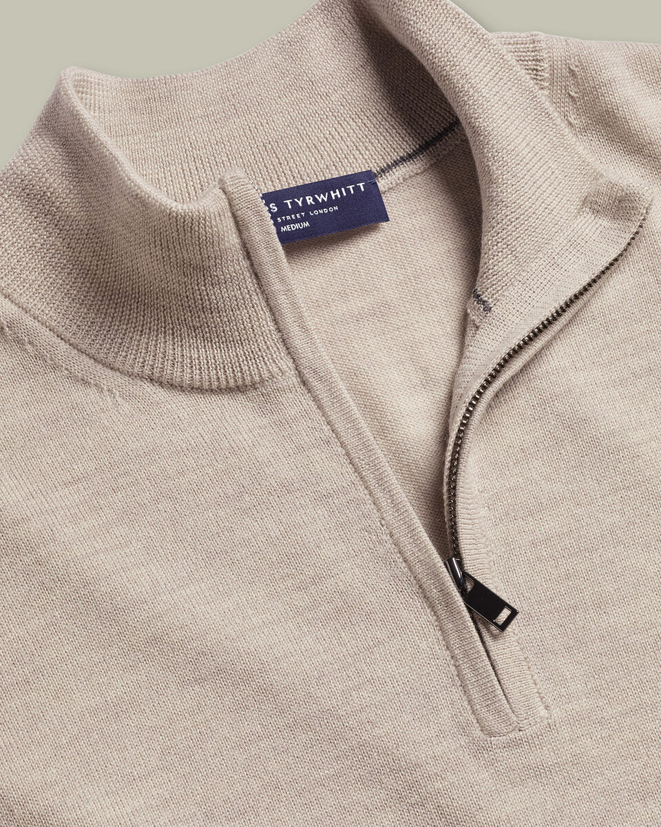Pure Merino Quarter Zip Sweater - Limestone Secondary image