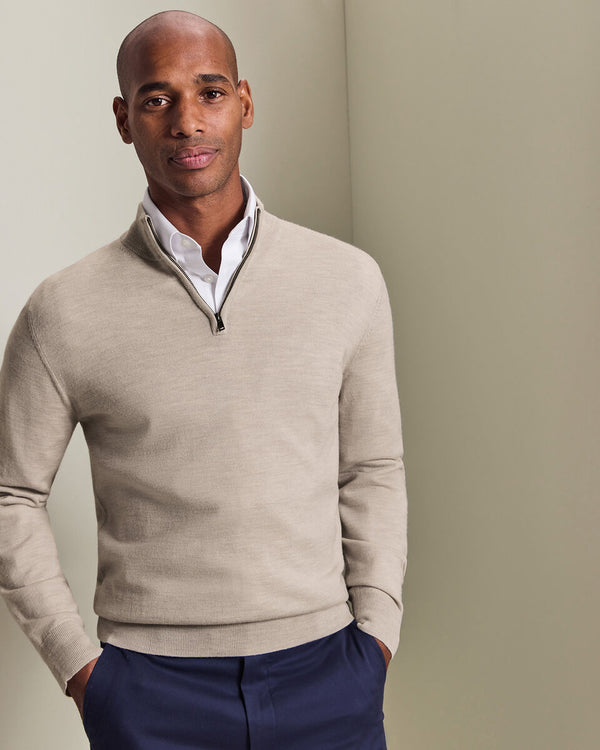 Pure Merino Quarter Zip Sweater - Limestone