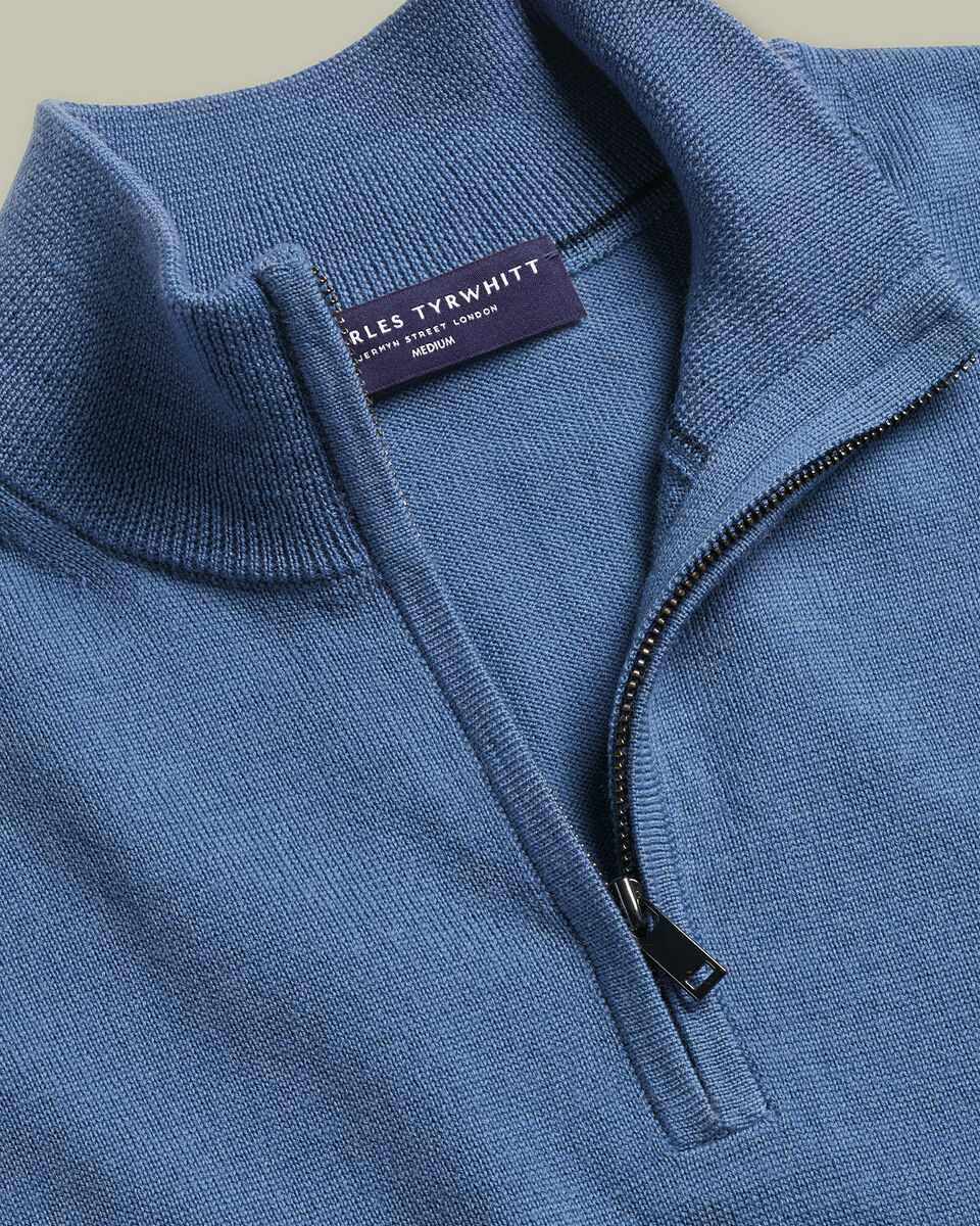 Pure Merino Quarter Zip Sweater - Steel Blue