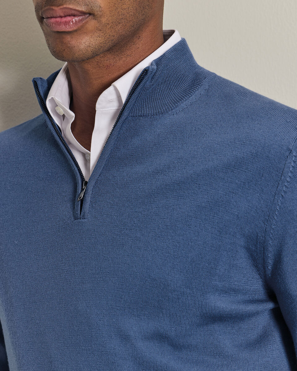 Pure Merino Quarter Zip Sweater - Steel Blue