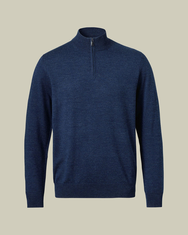 Pure Merino Quarter Zip Sweater - Ink Blue