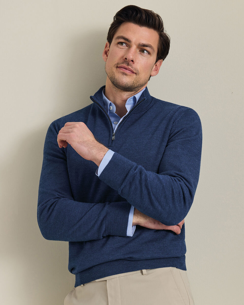 Pure Merino Quarter Zip Sweater - Ink Blue Main image