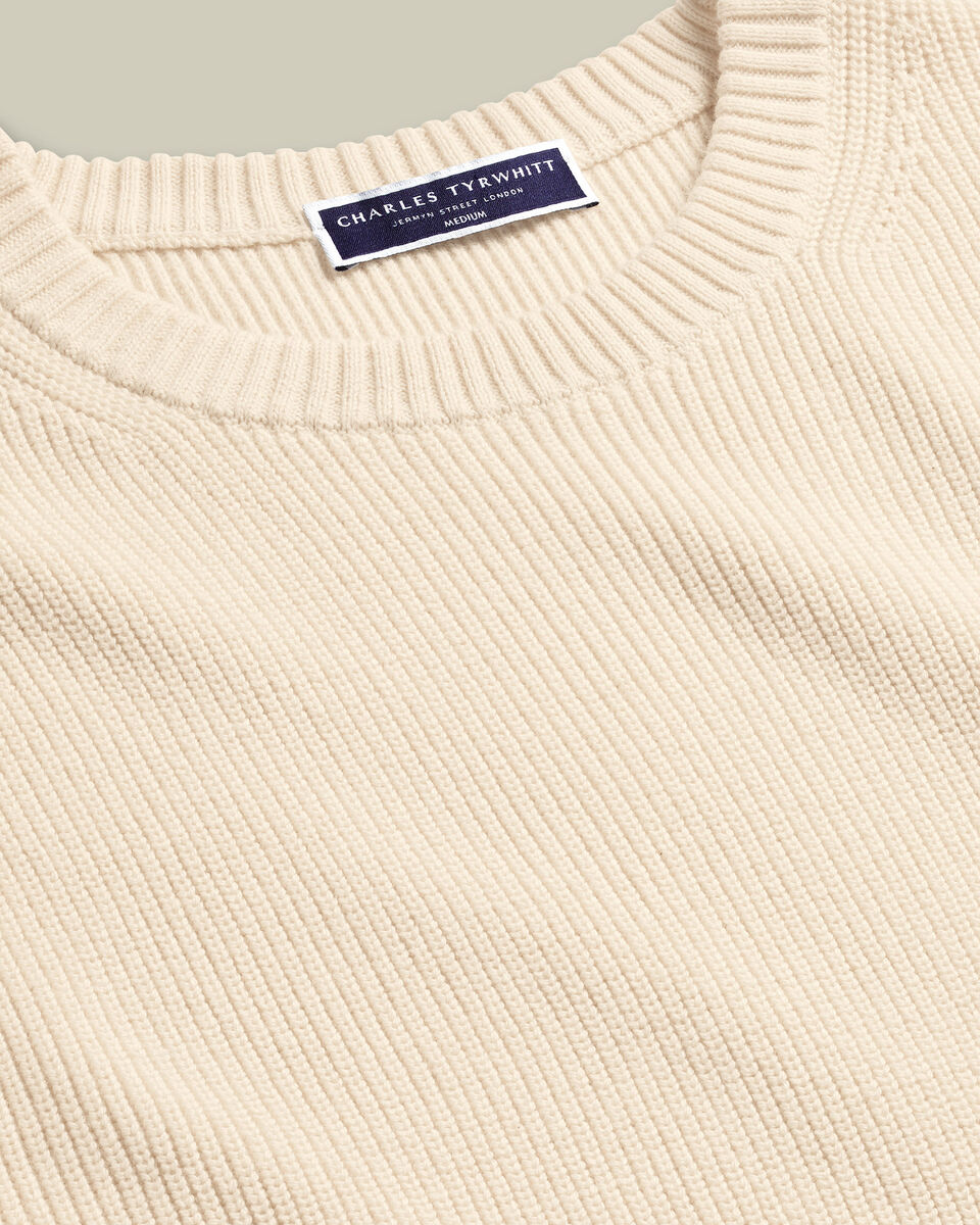 Cotton Rib Crew Neck Sweater - Cream