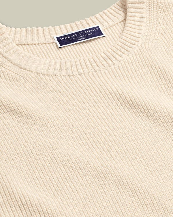 Cotton Rib Crew Neck Sweater - Cream