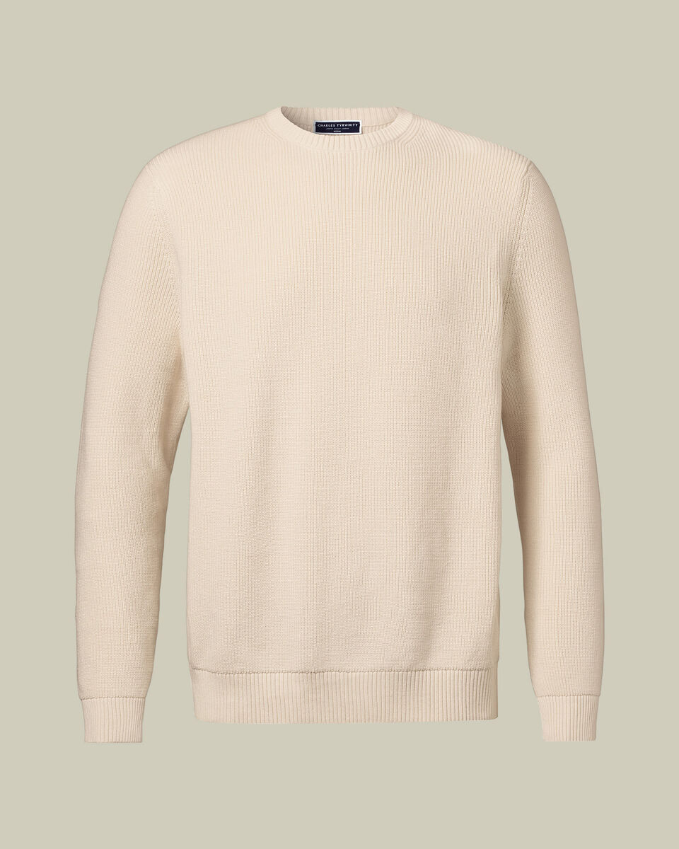 Cotton Rib Crew Neck Sweater - Cream