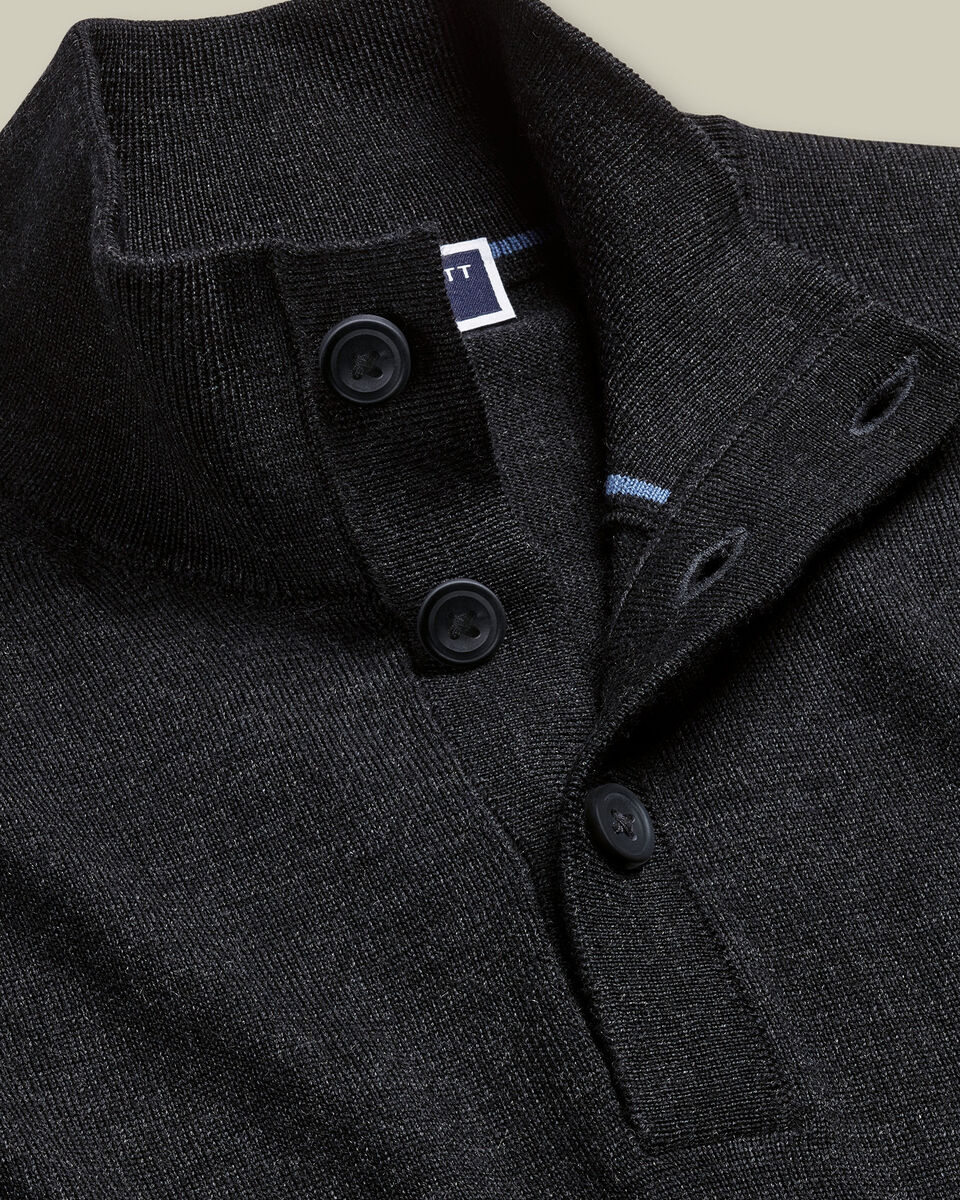 Pure Merino Button Neck Sweater - Dark Charcoal Secondary image