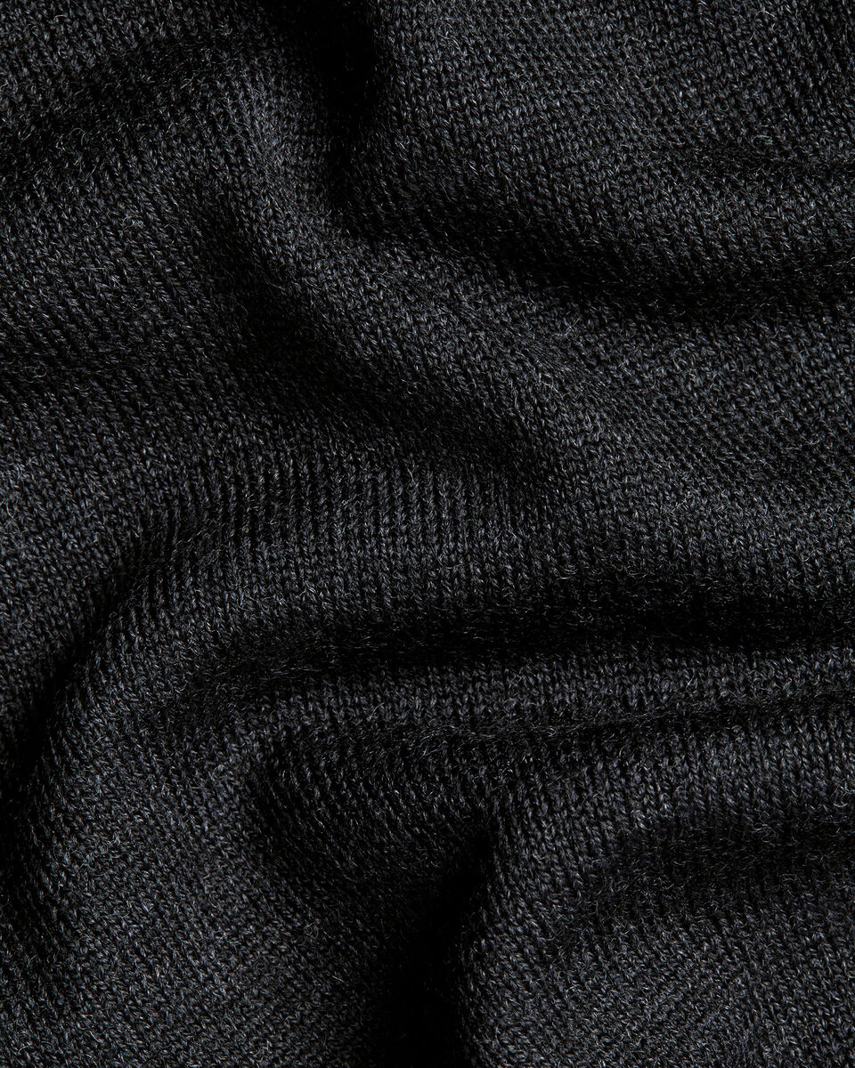Pure Merino Button Neck Sweater - Dark Charcoal