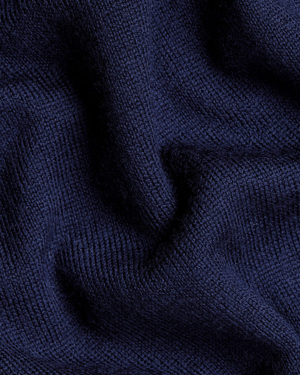 Pure Merino Button Neck Sweater - Navy