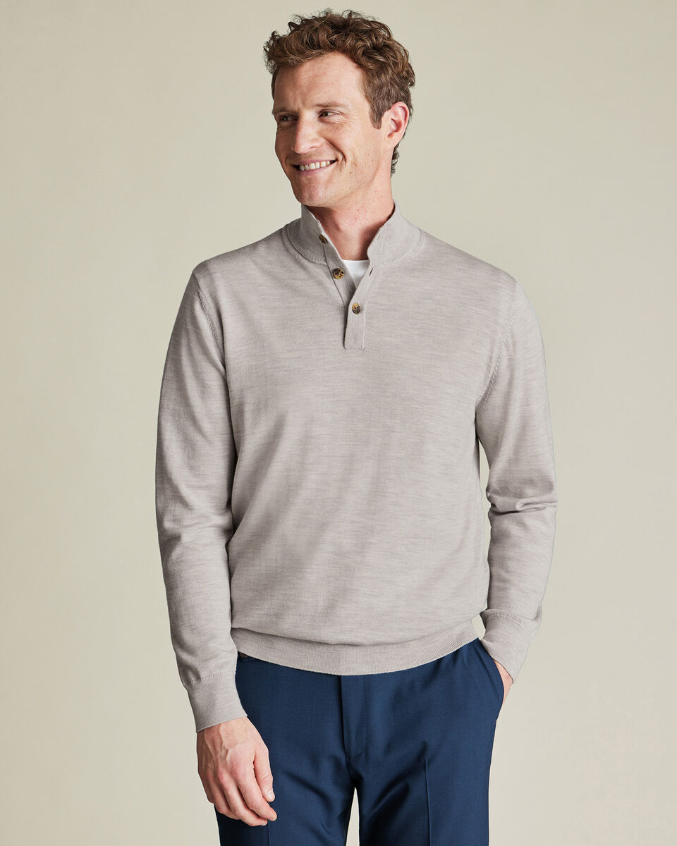Pure Merino Button Neck Sweater - Silver Gray Main image