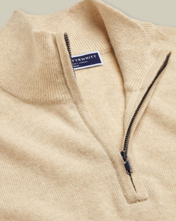 Pure Cashmere Quarter Zip Sweater - Cream