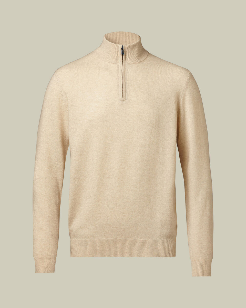 Pure Cashmere Quarter Zip Sweater - Cream