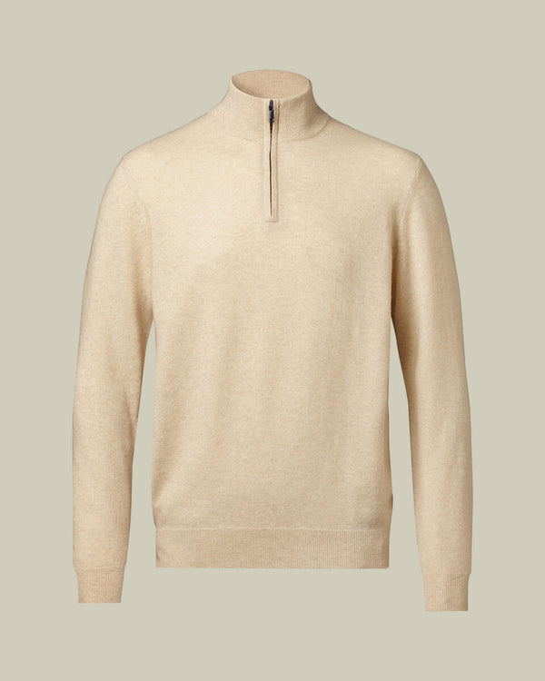 Pure Cashmere Quarter Zip Sweater - Cream