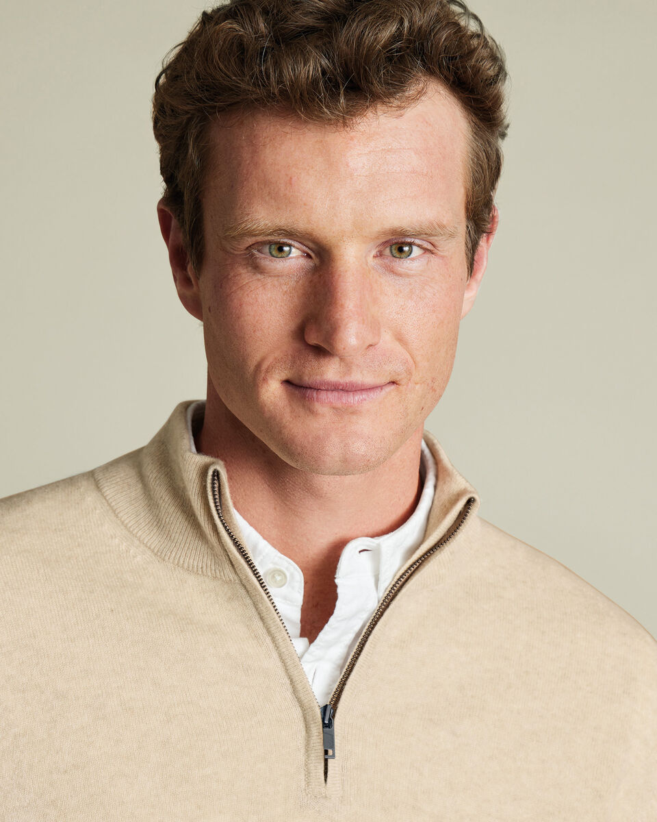 Pure Cashmere Quarter Zip Sweater - Cream