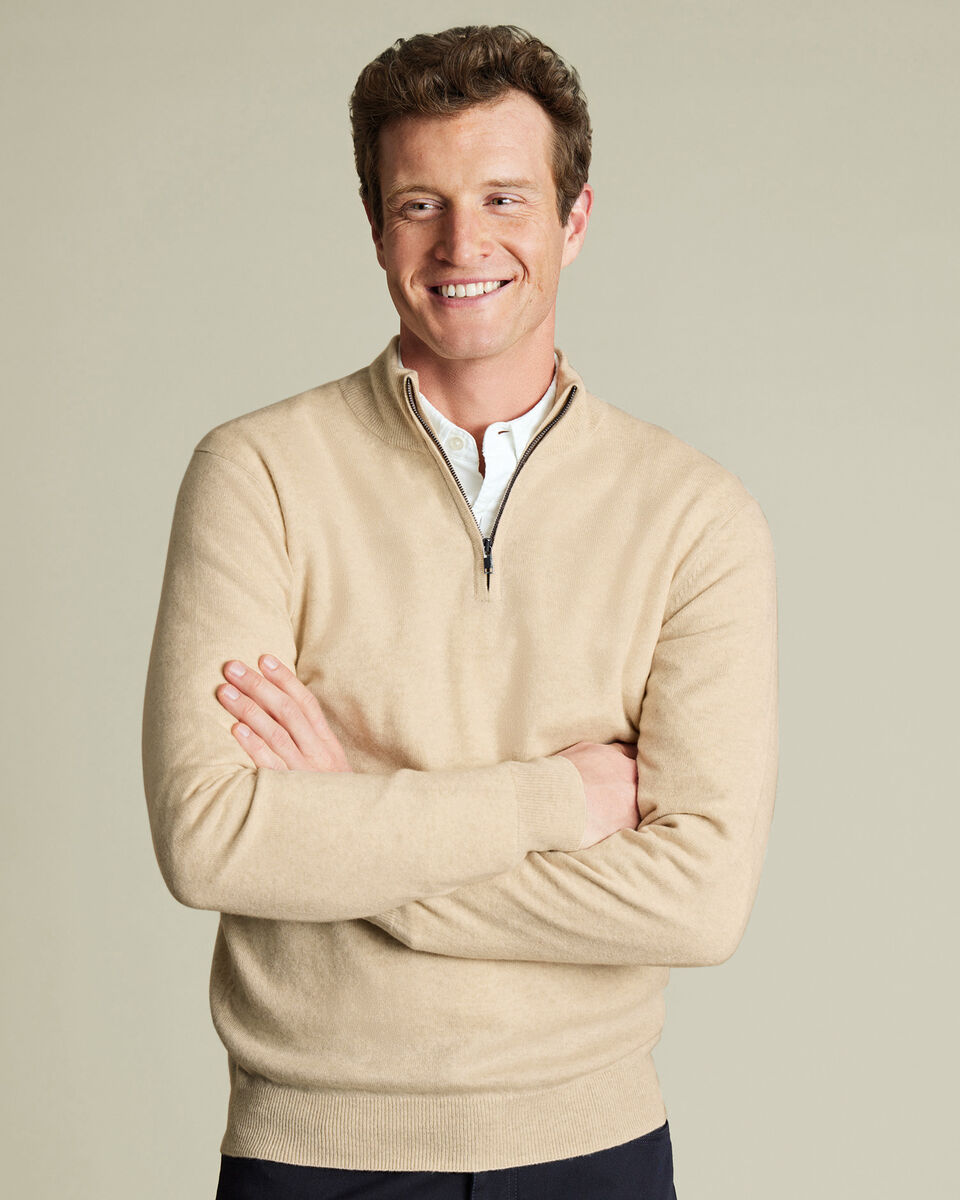 Pure Cashmere Quarter Zip Sweater - Cream Main image