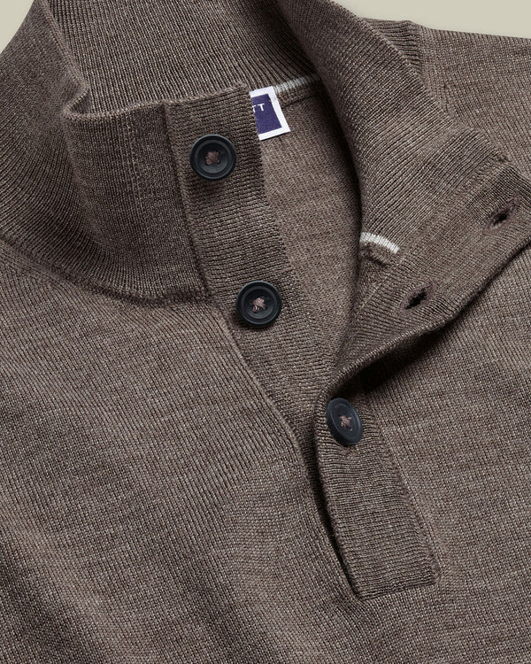 Pure Merino Button Neck Sweater - Mocha
