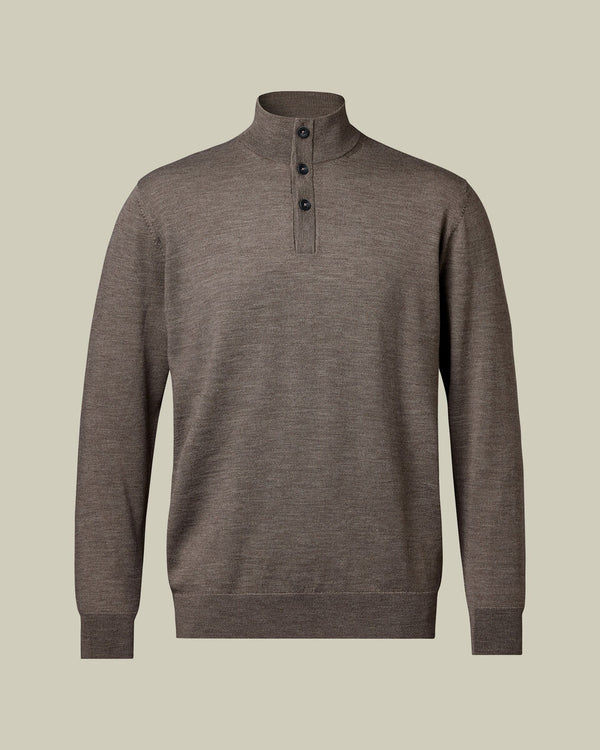 Pure Merino Button Neck Sweater - Mocha