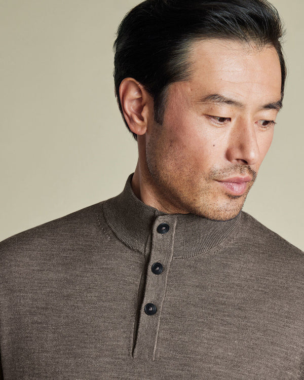 Pure Merino Button Neck Sweater - Mocha