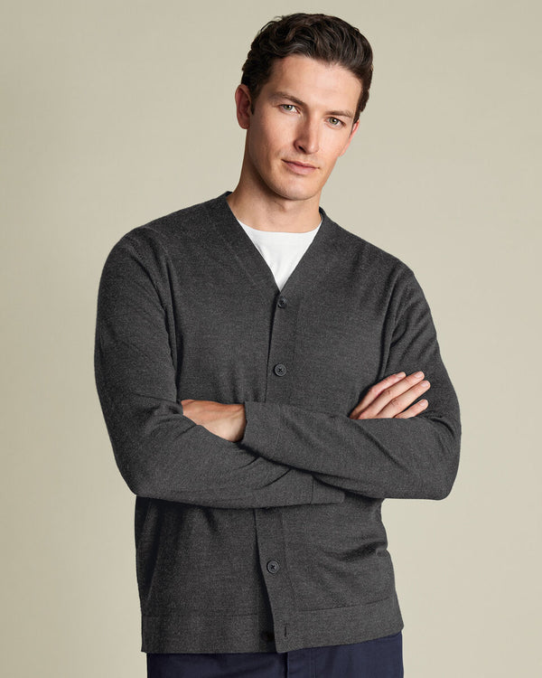 Pure Merino Cardigan - Gray