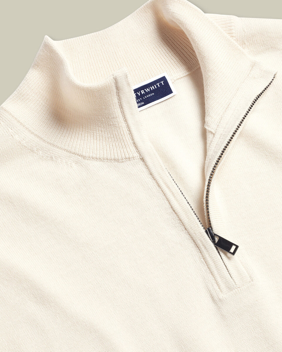 Pure Merino Quarter Zip Sweater - Cream Secondary image