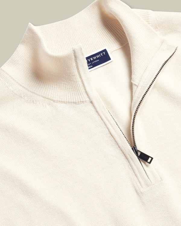 Pure Merino Quarter Zip Sweater - Cream