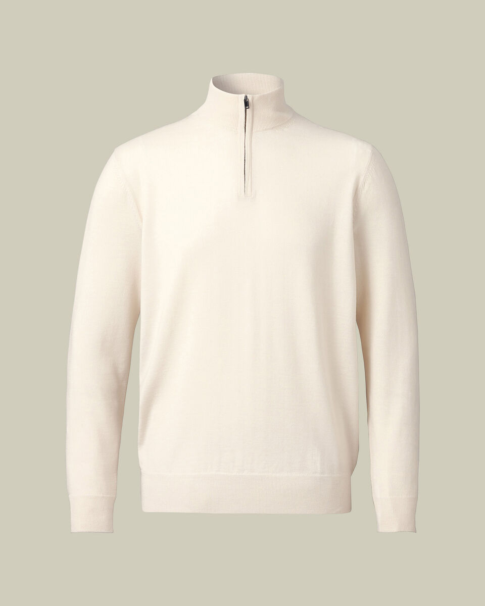 Pure Merino Quarter Zip Sweater - Cream