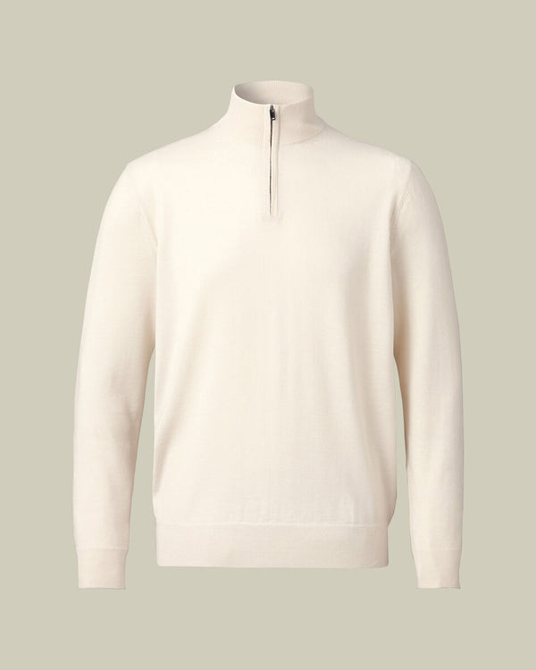Pure Merino Quarter Zip Sweater - Cream