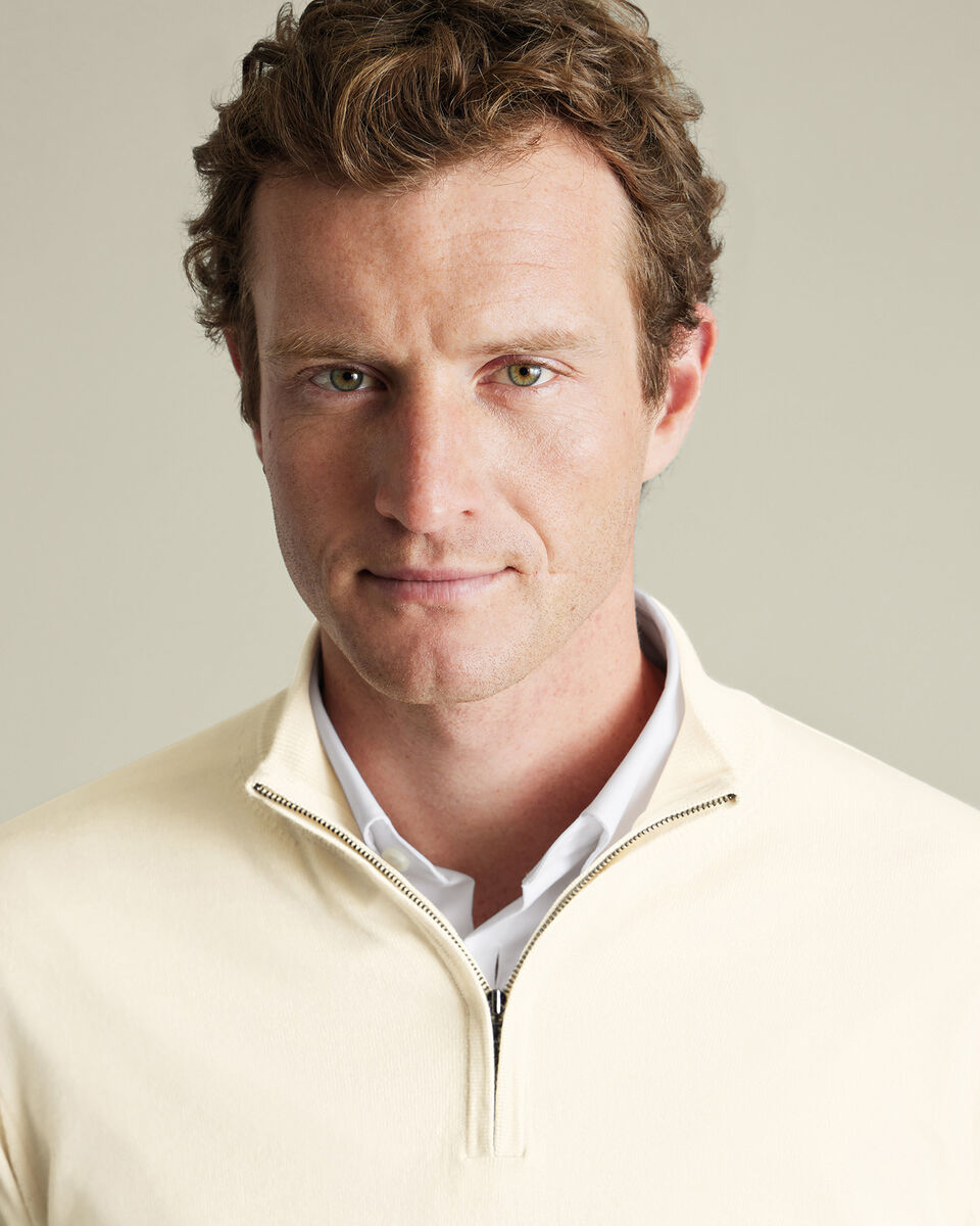 Pure Merino Quarter Zip Sweater - Cream
