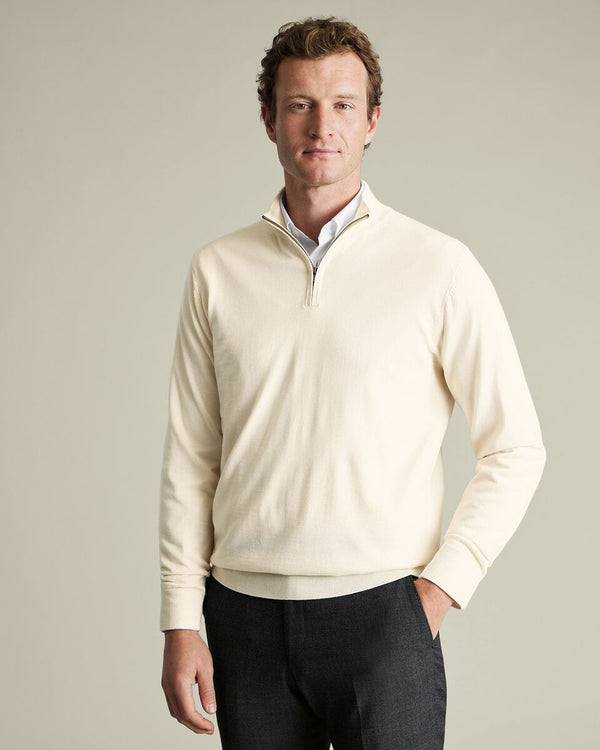 Pure Merino Quarter Zip Sweater - Cream