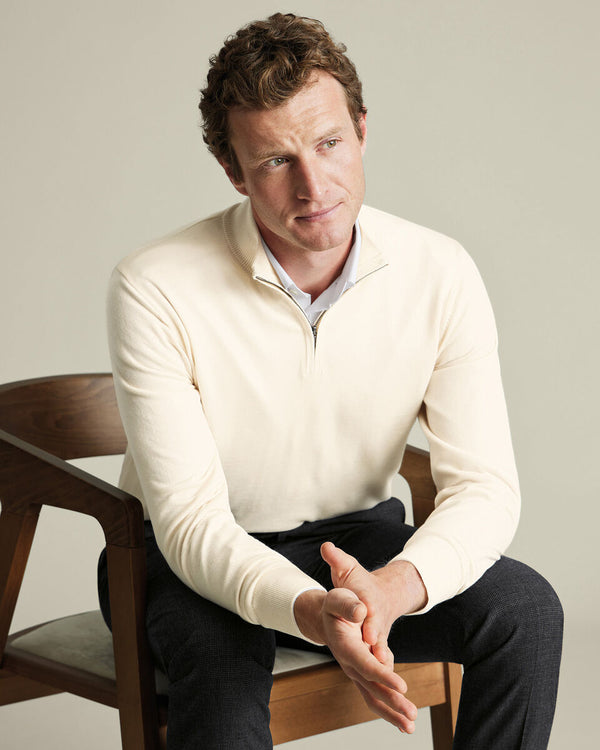 Pure Merino Quarter Zip Sweater - Cream