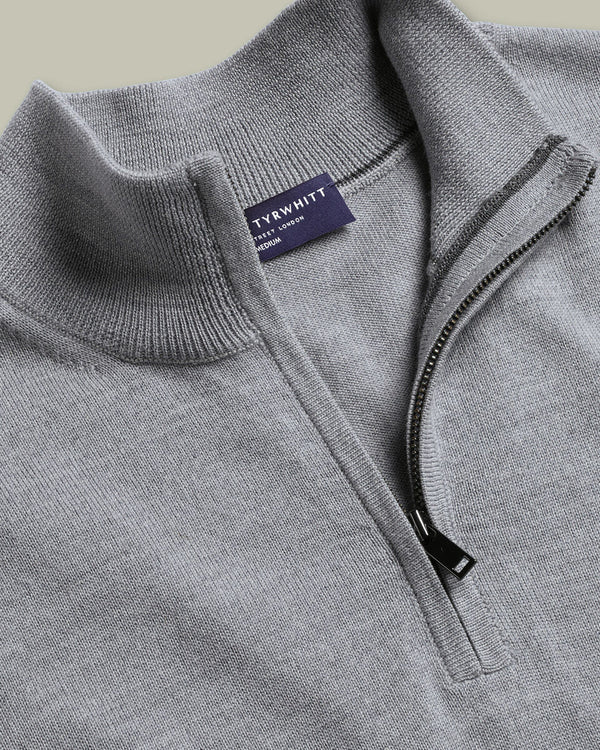 Pure Merino Quarter Zip Sweater - Light Gray
