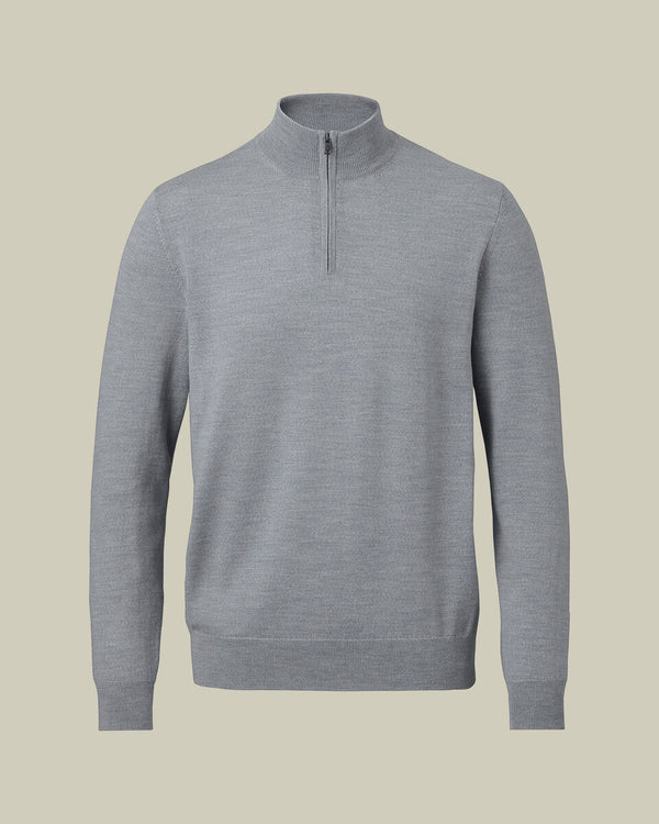 Pure Merino Quarter Zip Sweater - Light Gray