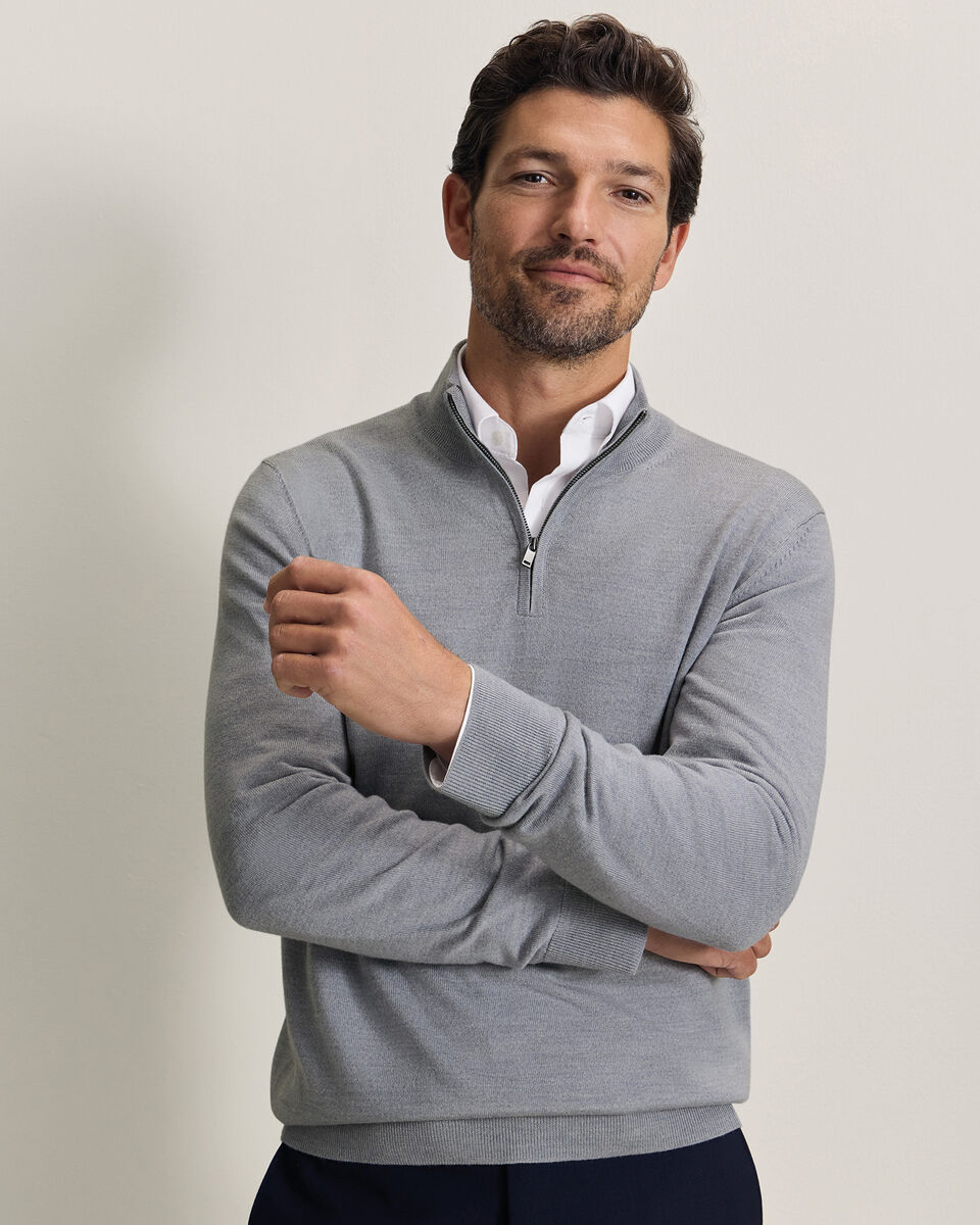 Pure Merino Quarter Zip Sweater - Light Gray Main image