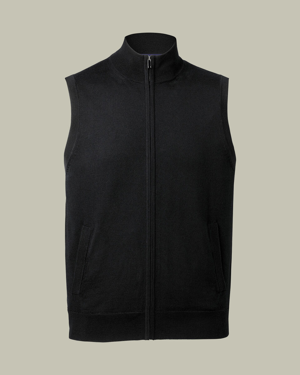 Pure Merino Zip Vest - Black