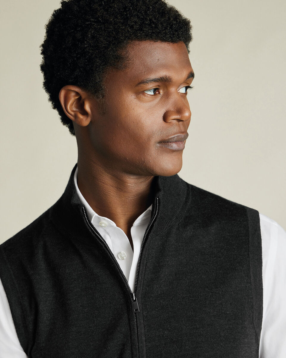 Pure Merino Zip Vest - Charcoal
