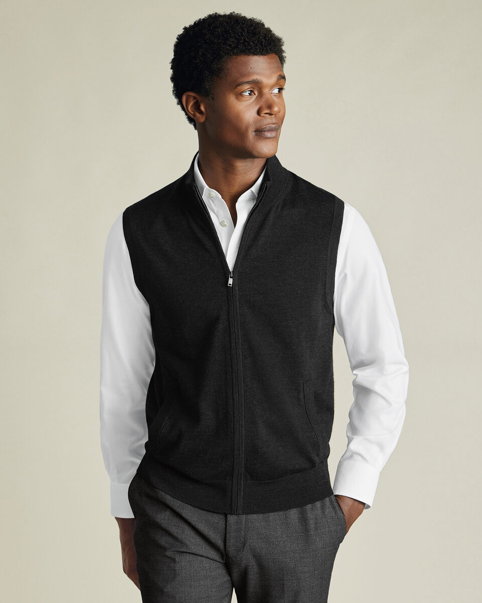 Pure Merino Zip Vest - Charcoal