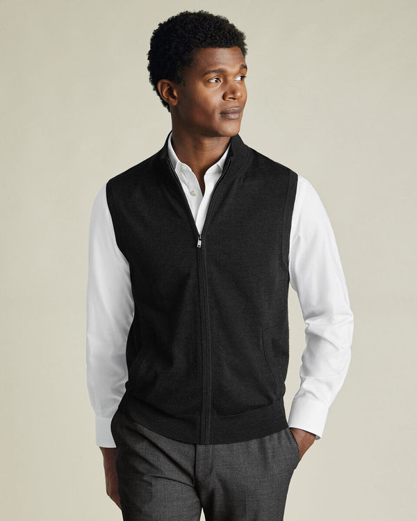 Pure Merino Zip Vest - Charcoal