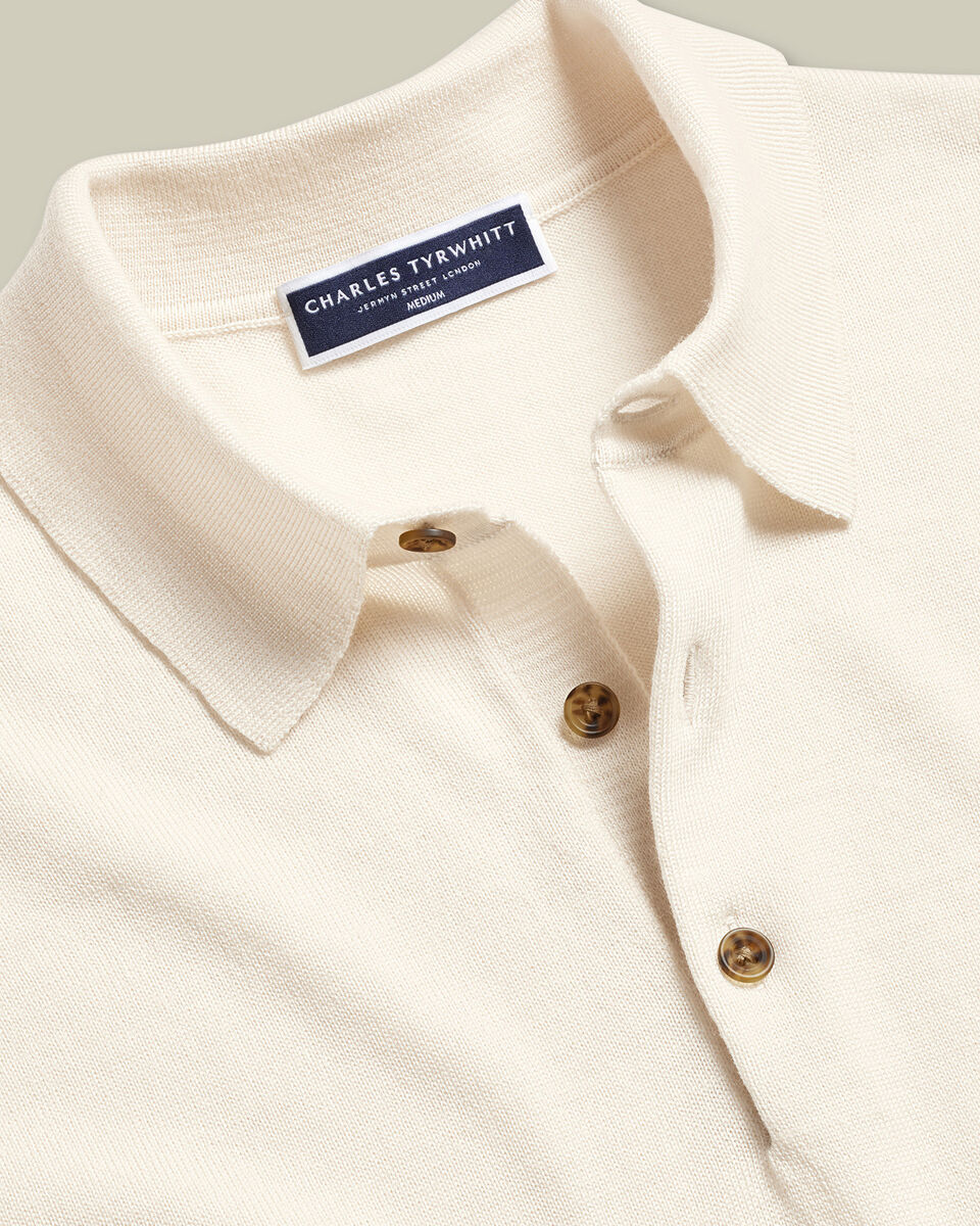 Pure Merino Wool Button Neck Polo - Cream Secondary image