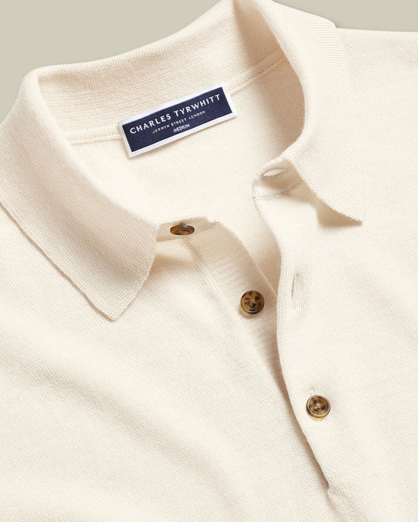Pure Merino Wool Button Neck Polo - Cream