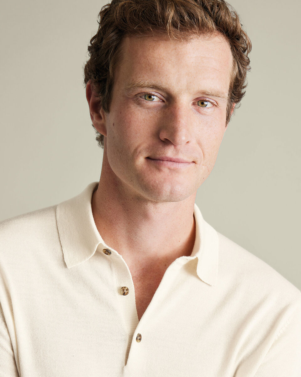 Pure Merino Wool Button Neck Polo - Cream