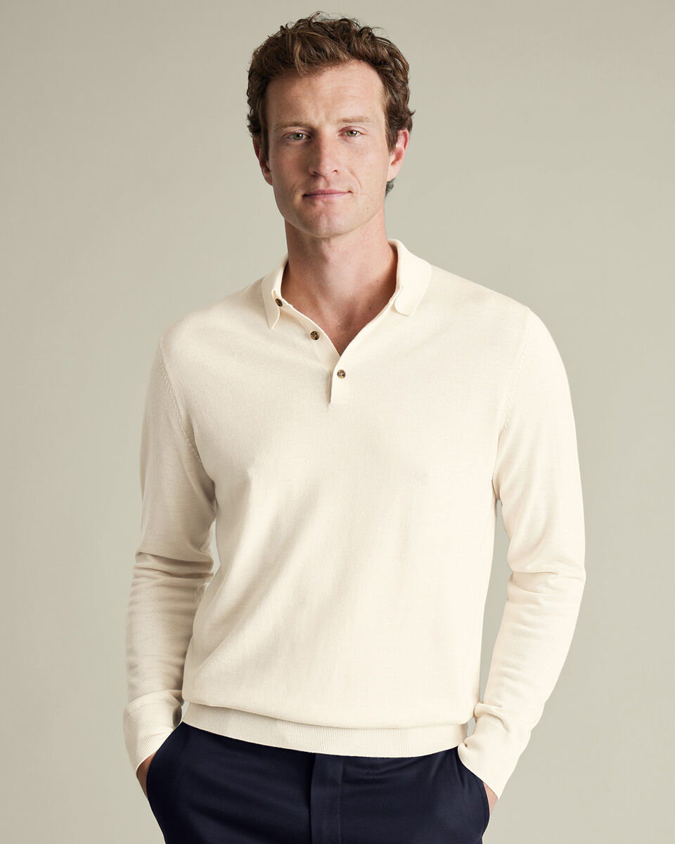 Pure Merino Wool Button Neck Polo - Cream Main image