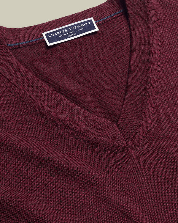Pure Merino V-Neck Sweater - Burgundy