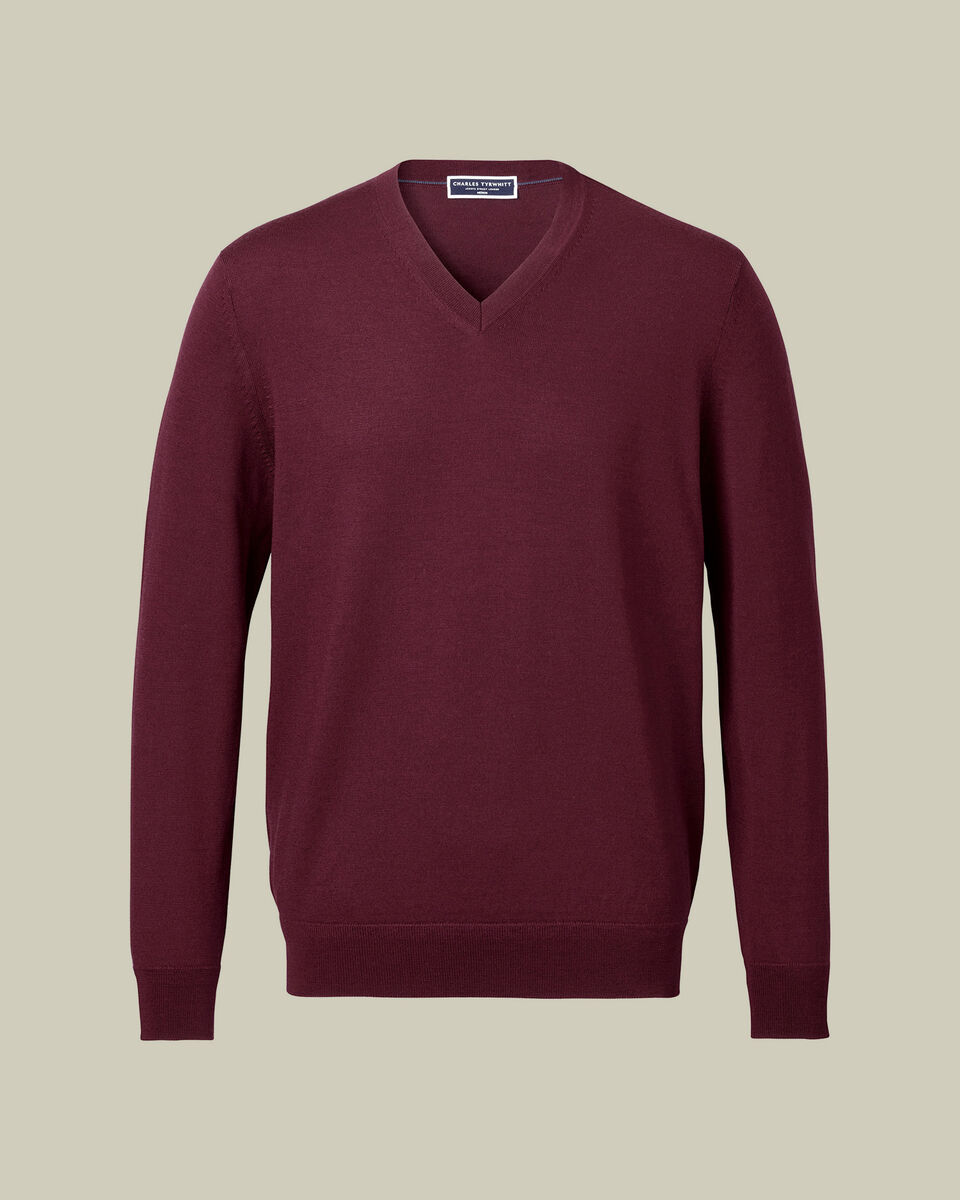 Pure Merino V-Neck Sweater - Burgundy